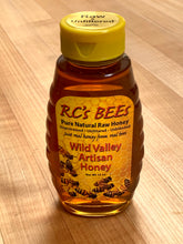Load image into Gallery viewer, RC's BEEs Wild Valley Artisan Honey 12 oz Dark Amber Queenline Skep Squeeze Bottle