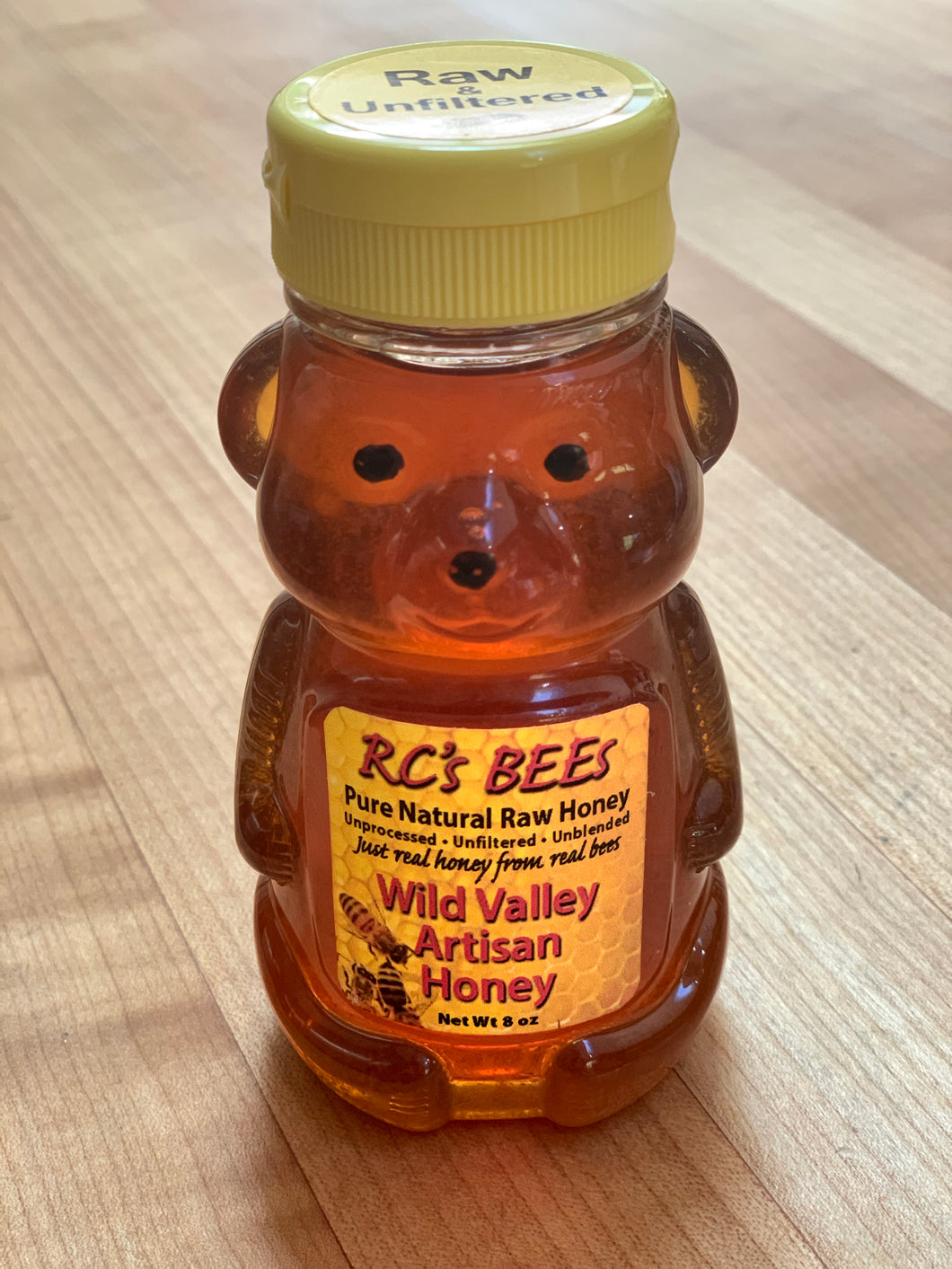 RC's BEEs Wild Valley Artisan Honey 8 oz Honey Bear Squeeze Bottle